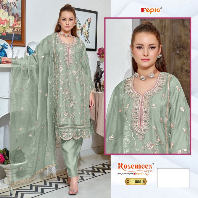 C 1855 Rosemeen By Fepic Organza Embroidery Pakistani Suits Wholesale Market